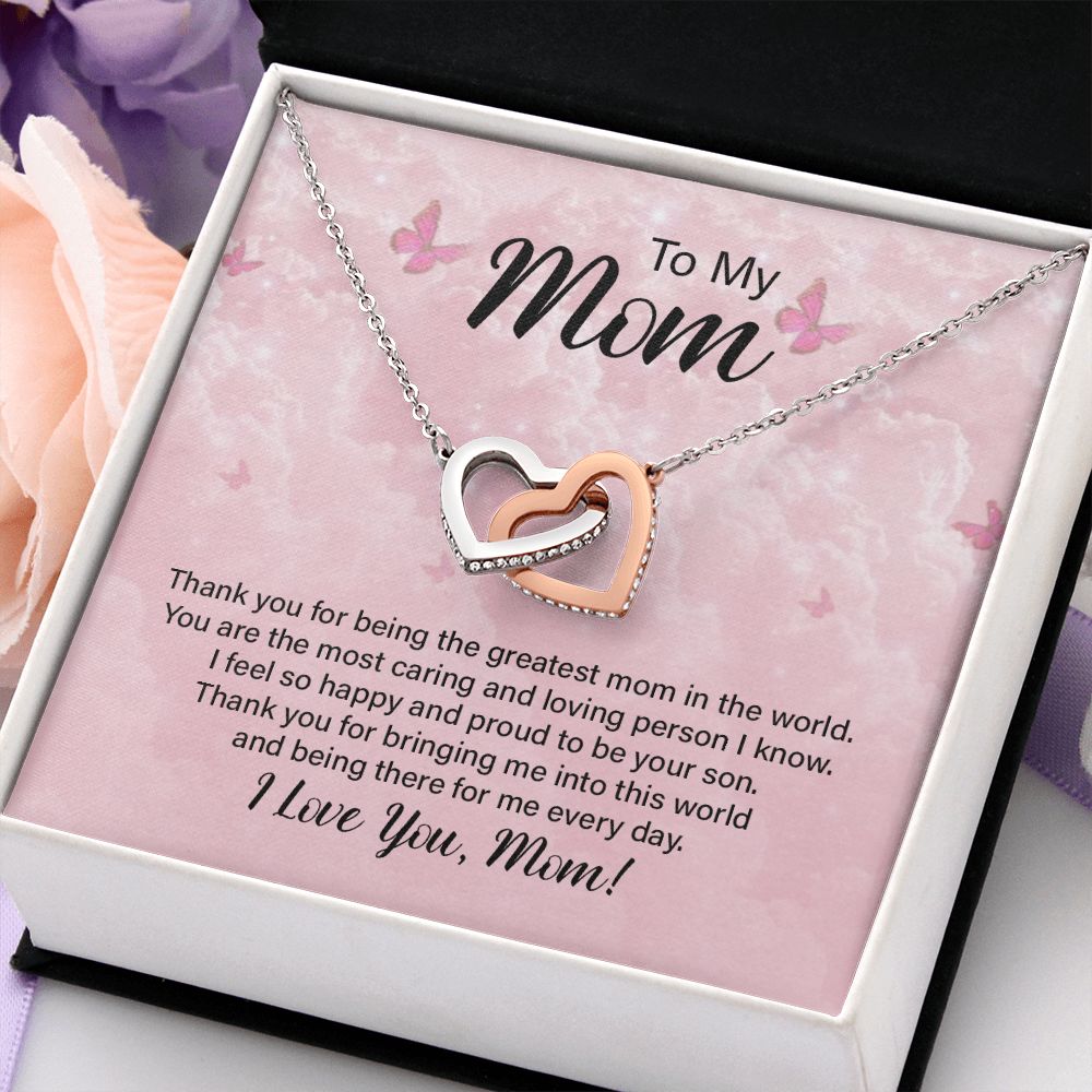 To My Mom Necklace, Gift For Mom, Mother's Day Gift from Daughter, Mom Jewelry Gift for Mothers Day, Birthday Gift for Mother, Moms Gift from Daughter Son, Necklace for Mom Mother 24 Interlocking Hearts Necklace