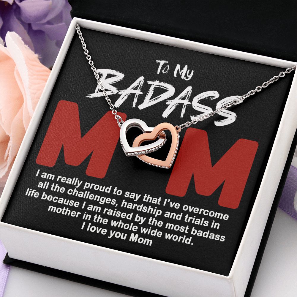 To My Badass Mom Necklace Badass Mom Gift, Jewelry For Step Mom On Mother's Day Interlocking Hearts Necklace