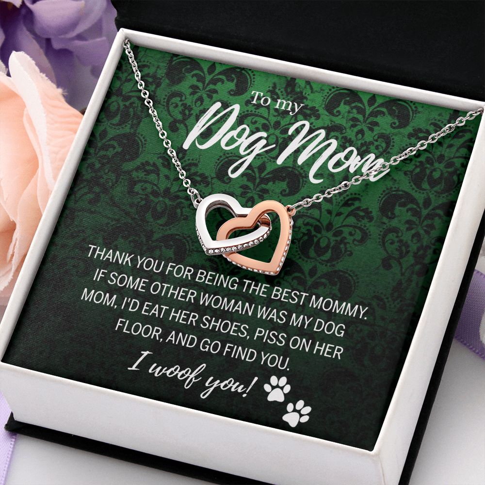To My Dog Mom Necklace with Message Card Mother's Day Gift for Dog Mom Dog Mom Gift Dog Mom Mothers Day Necklace for Dog Mom Mother Birthday Gift Dog Lover Necklace for Women Interlocking Hearts Necklace