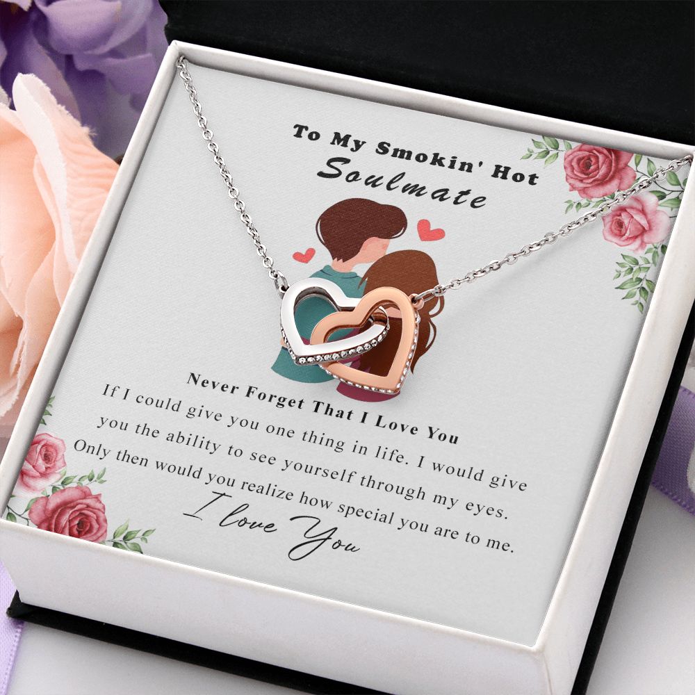 To My Smokin Hot Soulmate Necklace - Wife Gifts From Husband To My Wife Necklace, Gift for Her Romantic, Girlfriend Gifts Necklace for Wife from Men Includes Message Card and Gift Box Interlocking Hearts Necklace