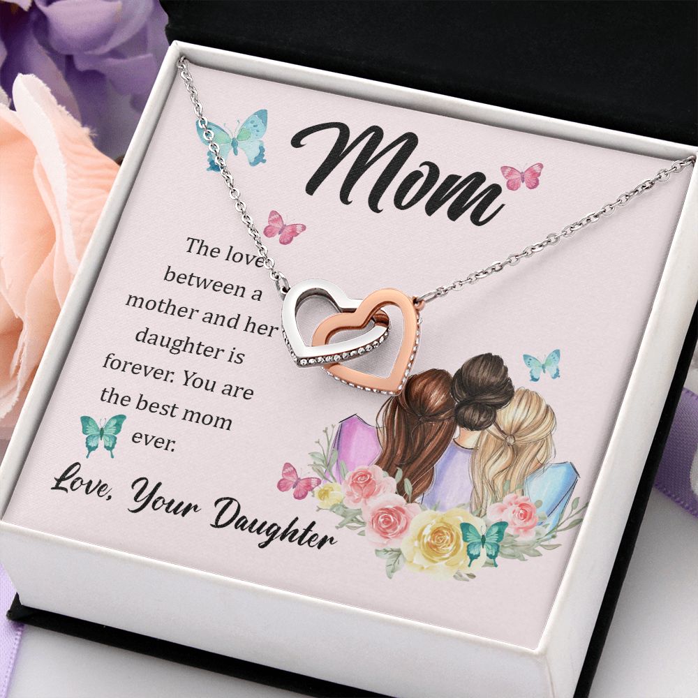 Mom Necklace Gifts for Mom from Daughter to Mom Gifts for Mothers Day from Daughter, To My Mom Necklace from Daughter to Mom Birthday Gifts Necklace with Message Card and Gift Box21 Interlocking Hearts Necklace