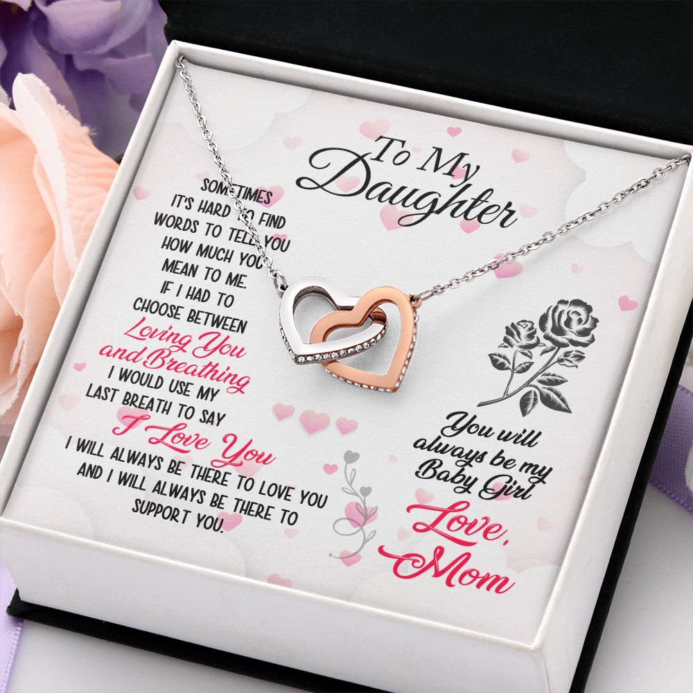 To My Daughter Necklace Pendant Gift From Mom Necklace Loving You And Breathing With Message Card Gift Box Gift For To Daughter, Daughter In Law On Birthday Anniversary Interlocking Hearts Necklace
