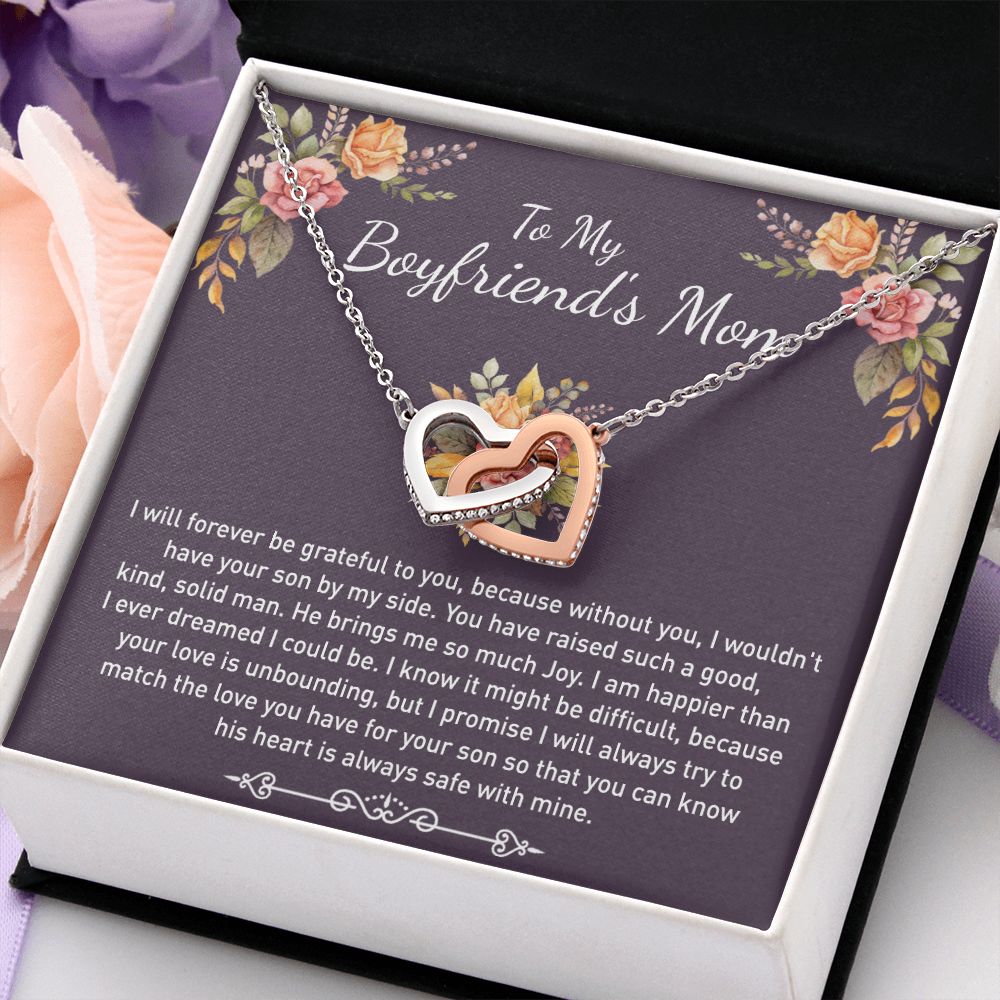To My Boyfriends Mom Necklace Jewelry Gifts For Boyfriends Mom Mothers Day Gifts For Boyfriend'S Mom, To My Boyfriends Mom Gifts On Birthday Christmas Thanksgiving Retirement Interlocking Hearts Necklace