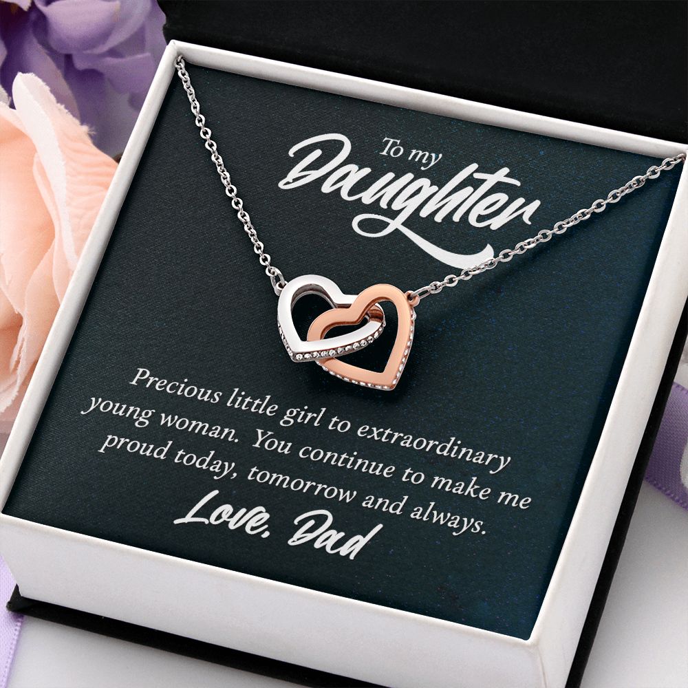 To My Daughter Necklaces Pendants - Father and Daughter Necklace - Gift from Daddy - Luxury Necklace Silver On Birthday, Anniversary - Includes Gift Box Interlocking Hearts Necklace