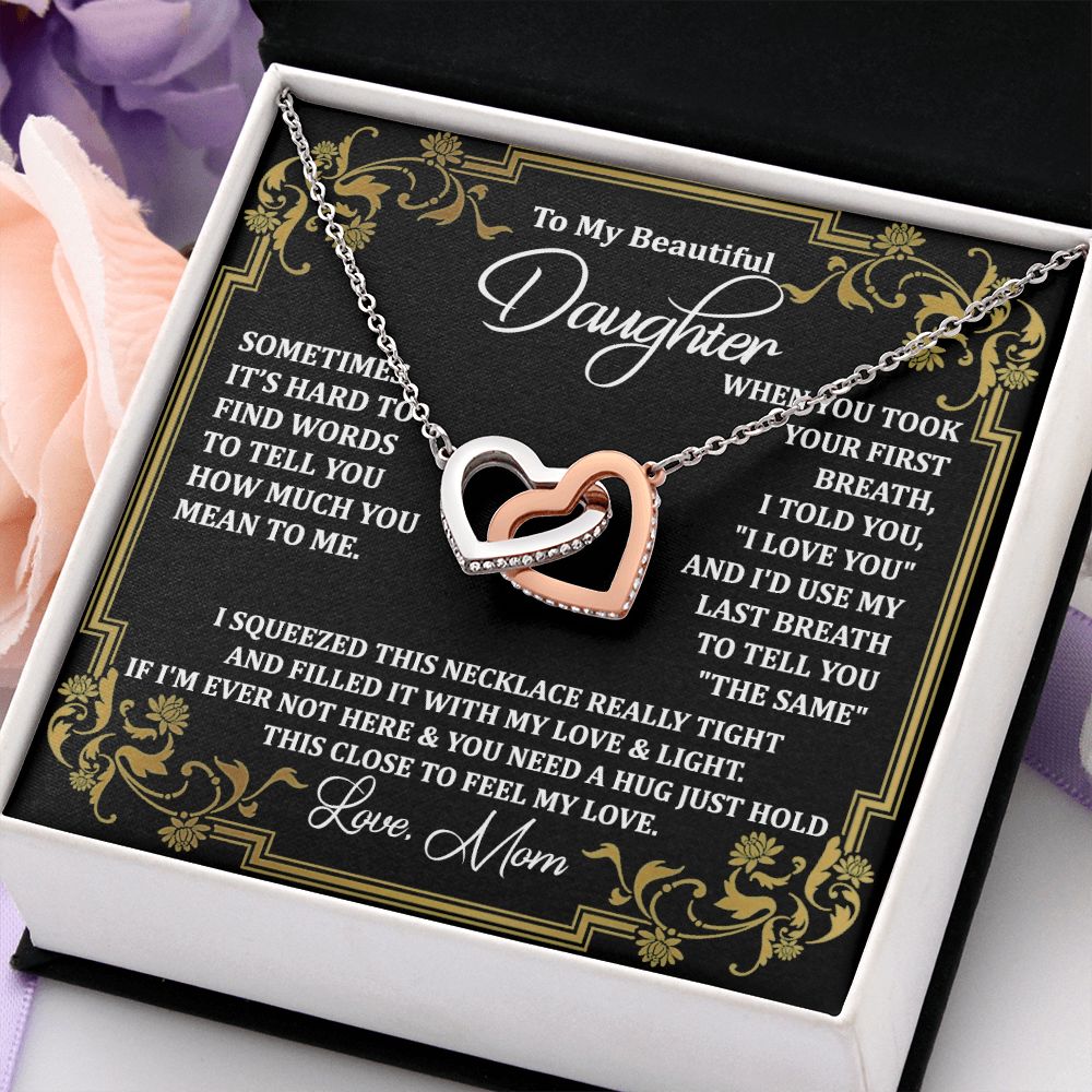Mother Daughter Gift Ideas, To My Daughter Gift Necklace from Mom, Jewelry Pendant Present for Daughter, Birthday Christmas Gift Graduation Gifts for Daughters, Mother and Daughter Necklace 2134 Interlocking Hearts Necklace