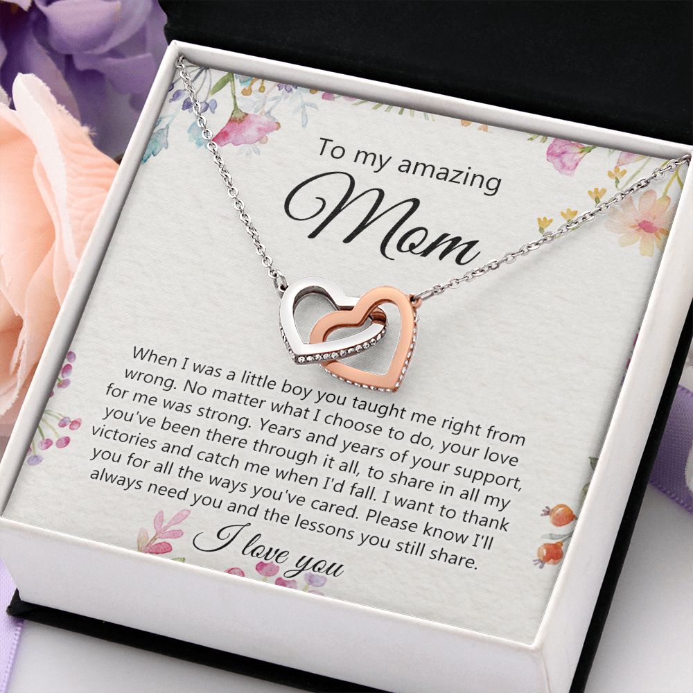 To My Amazing Mom Necklace for Mother Day Gift From Son, Gift For Mom From Son, Necklace Gift For Mom Son Gift For Mother Gift Thank You Mom, Mother Necklace Birthday Gift for Mom Interlocking Hearts Necklace