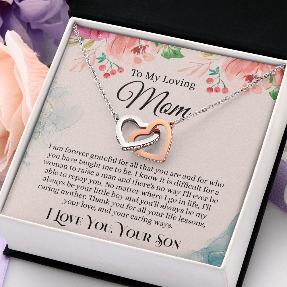 To My Loving Mom Necklace, Mom Gift From Son, Mom Necklace, Gift For Mom From Son, Mom Mother's Day Gift From Son, Mom Birthday Gift From Son, To My Mom Gift, Necklace for Women Interlocking Hearts Necklace