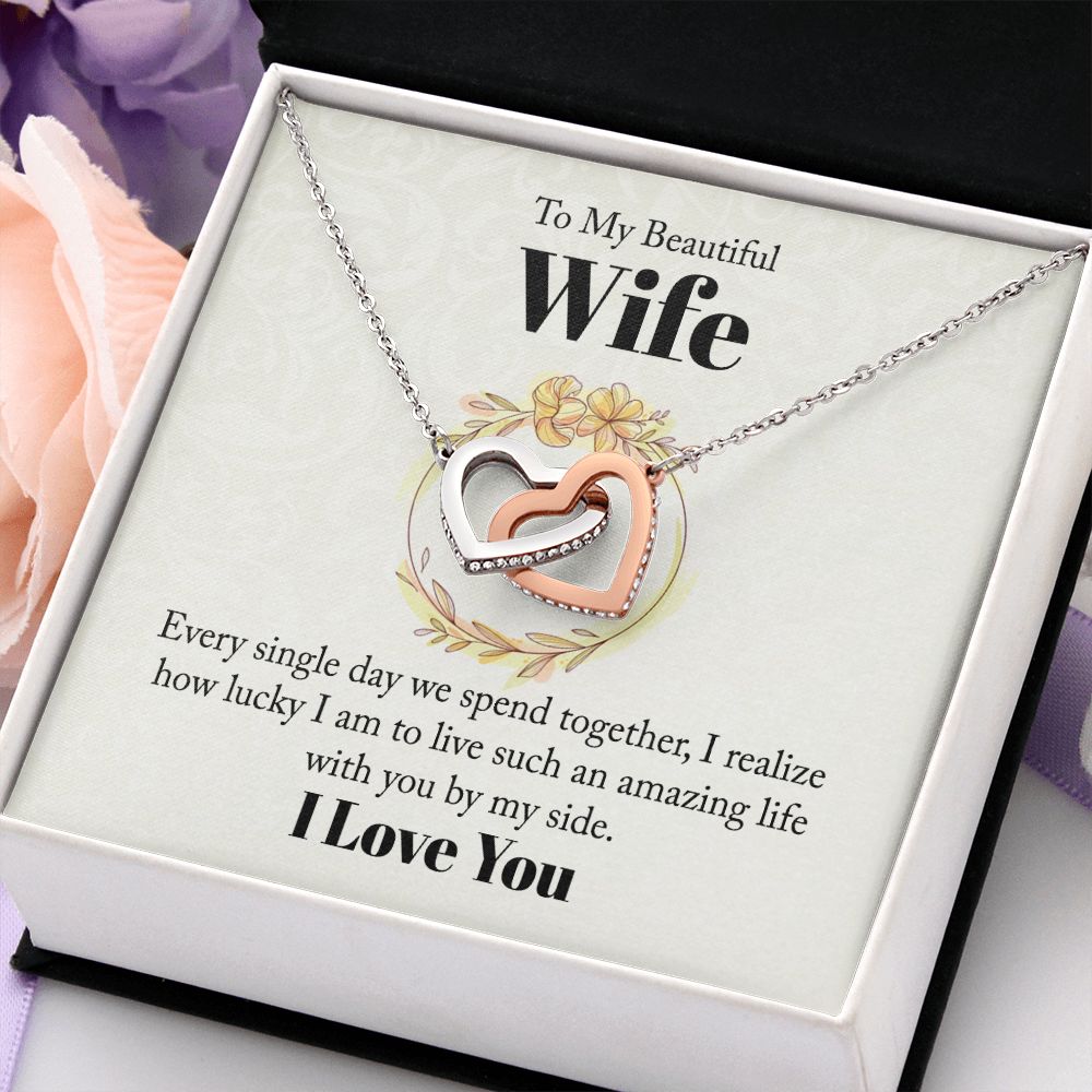 To My Beautiful Wife Necklace, Wedding Anniversary Jewelry For Women, Necklace For Wife from Husband, Gifts For Wife Birthday Gifts Necklace, Jewelry With Message Card In A Gift Box