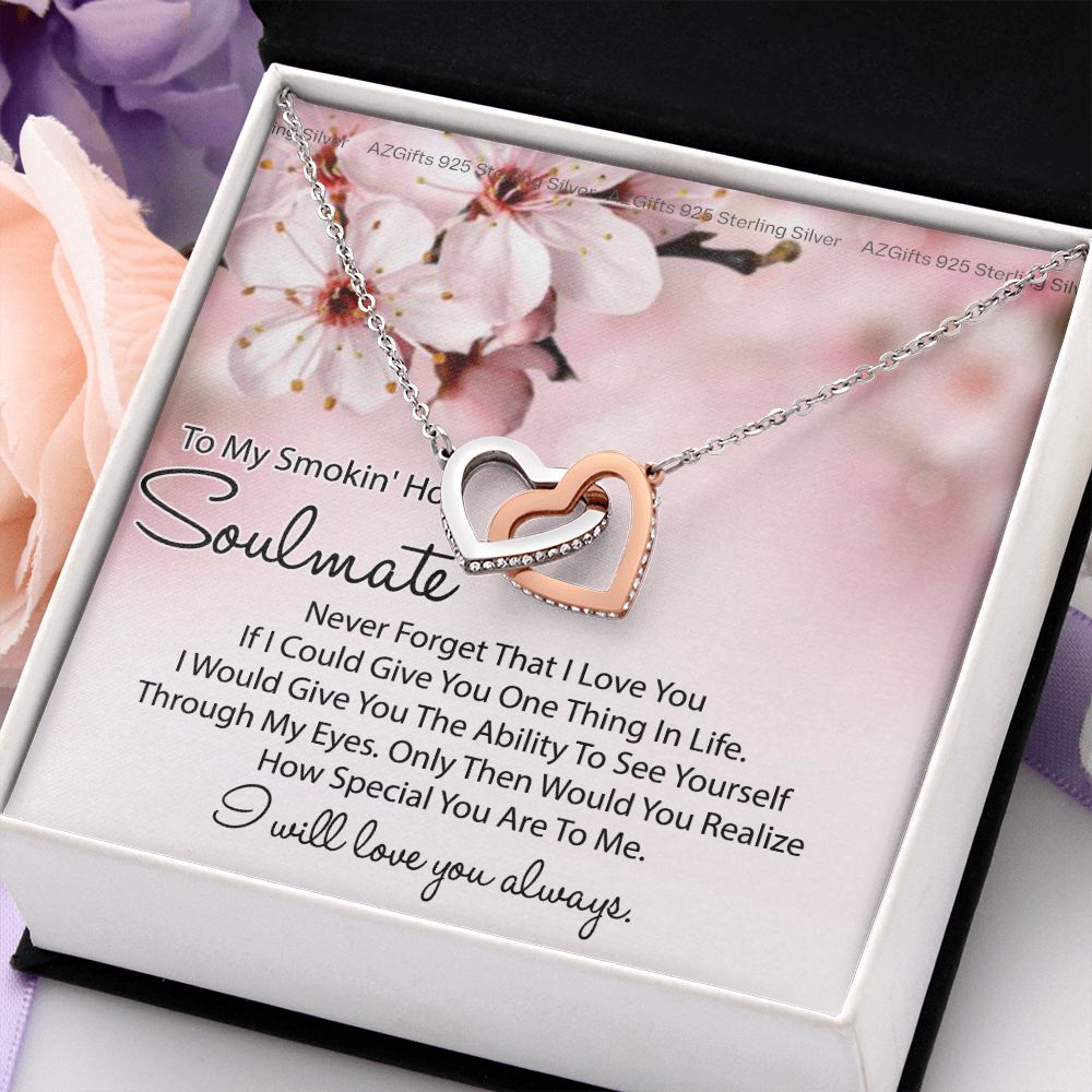 To My Smokin Hot Soulmate Necklace, Birthday Necklace For Wife, Anniversary Gift 2 Interlocking Hearts Necklace