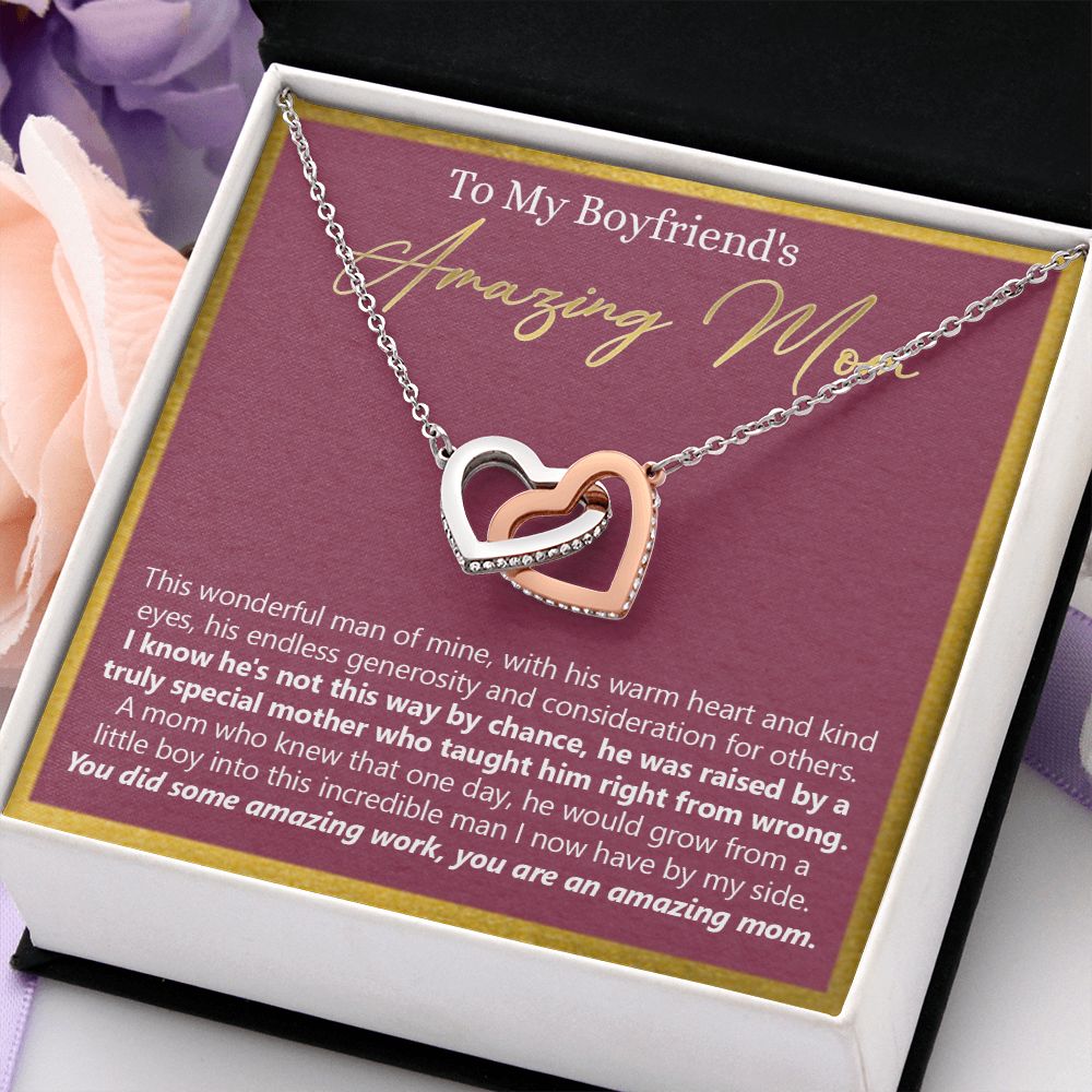 To My Boyfriend's Mom Necklace Jewelry Gift, Mother's Day Gift, Birthday Gift For Boyfriend's Mom, Boyfriend's Mom Necklace Interlocking Hearts Necklace