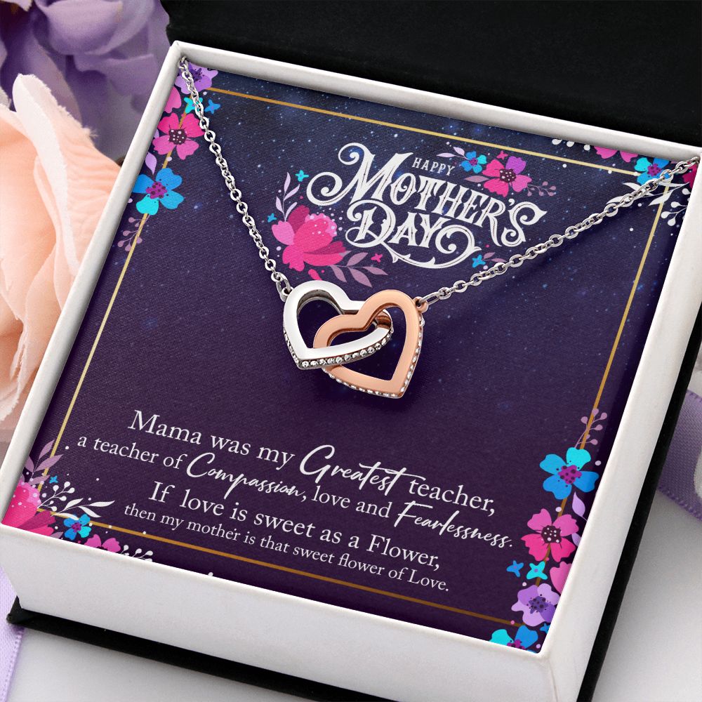To My Mom Mother Necklace Pendant Gìt From Daughter Or Son Happy Mothers Day Mama Was My Greatest Teacher With Message Card Gift For Mom Interlocking Hearts Necklace