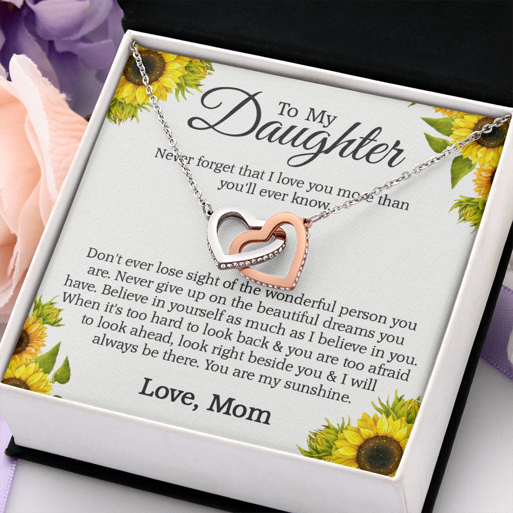 Mother Daughter Gift Ideas, To My Daughter Gift Necklace from Mom, Jewelry Pendant Present for Daughter, Birthday Christmas Gift Graduation Gifts for Daughters, Mother and Daughter Necklace 2132 Interlocking Hearts Necklace