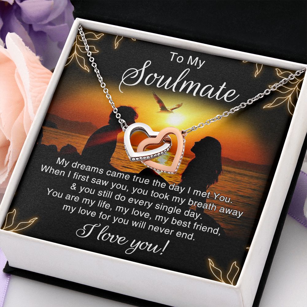 To My Soulmate Necklace for Women Birthday Christmas Jewelry Gifts For My Wife with Message Card Box Personalized Gift Present Pendant for Future Wife Soulmate Girlfriend Love 6 Interlocking Hearts Necklace