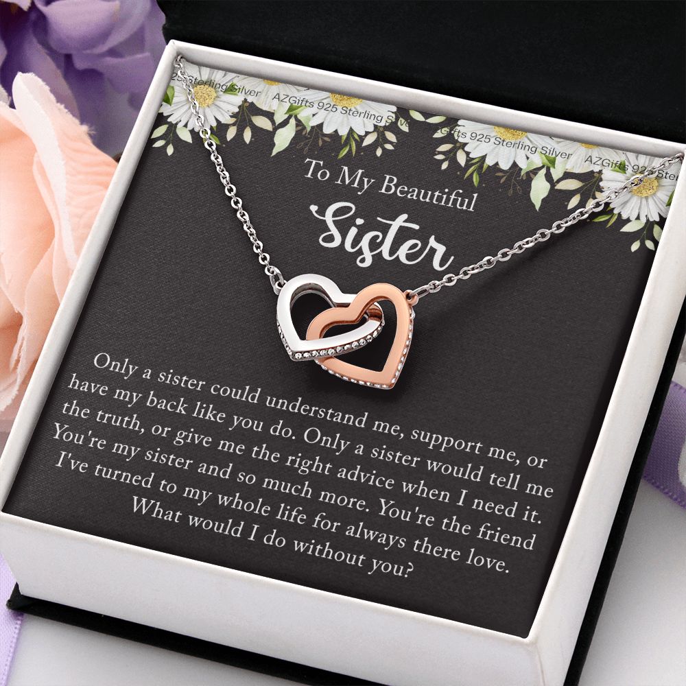 To My Sister Necklace, Sister to Sister, Birthday gift For Sister from Brother 2 Interlocking Hearts Necklace