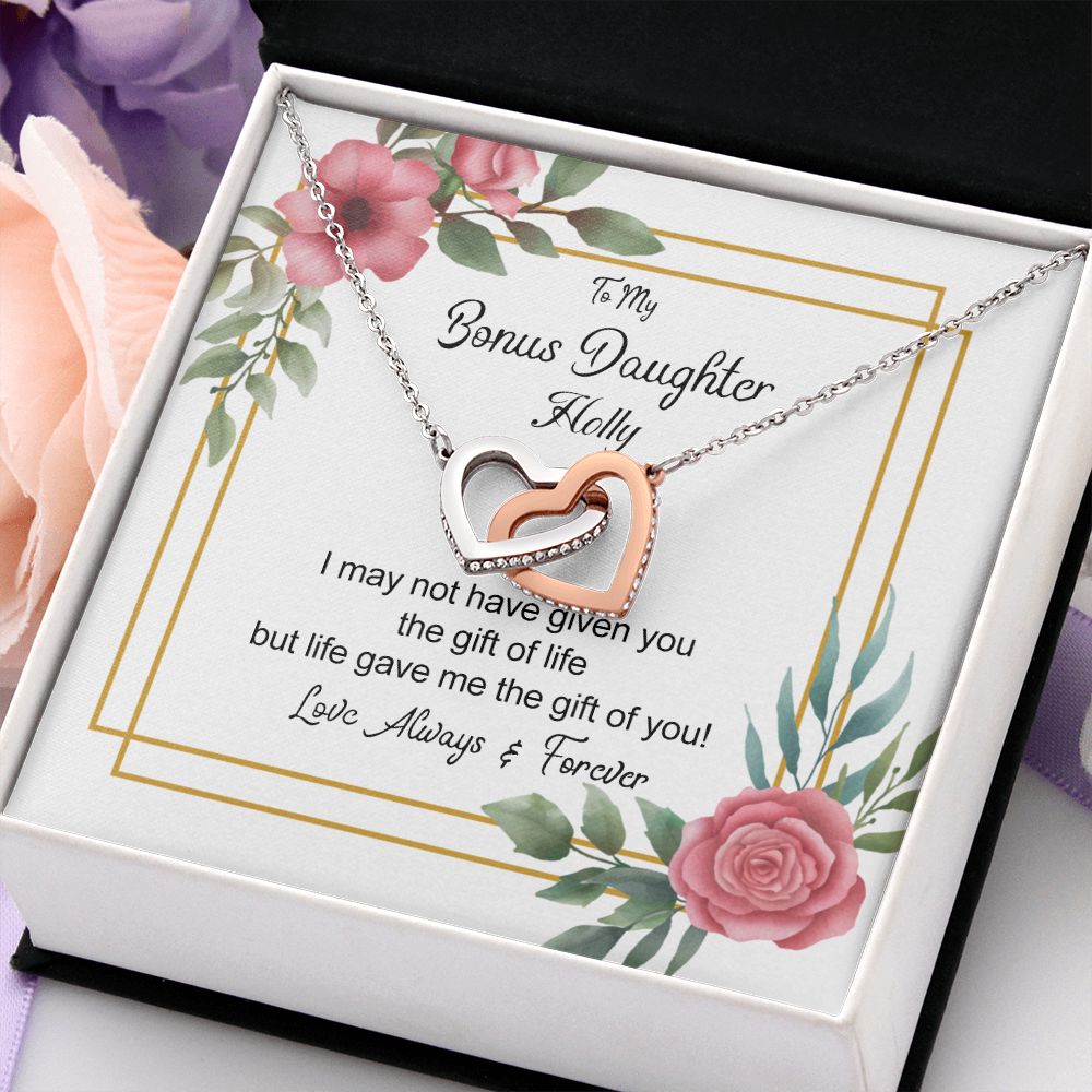 Bonus Daughter Gifts From Stepdad, Step Daughter Gifts From Stepmom, Stepdaughter Gifts From Stepdad, Father Stepdaughter Necklace, To My Bonus Daughter Necklaces, Christmas Gifts For Bonus6 Interlocking Hearts Necklace
