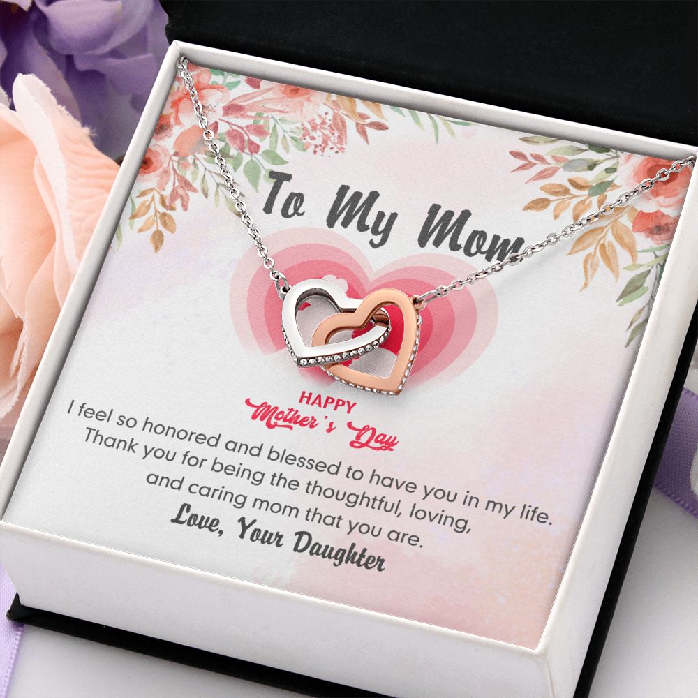 To My Mom Necklace Pendant Gift From Daughter And Happy Mother's Day Gift For Mom Birthday, Anniversary Thank You Interlocking Hearts Necklace