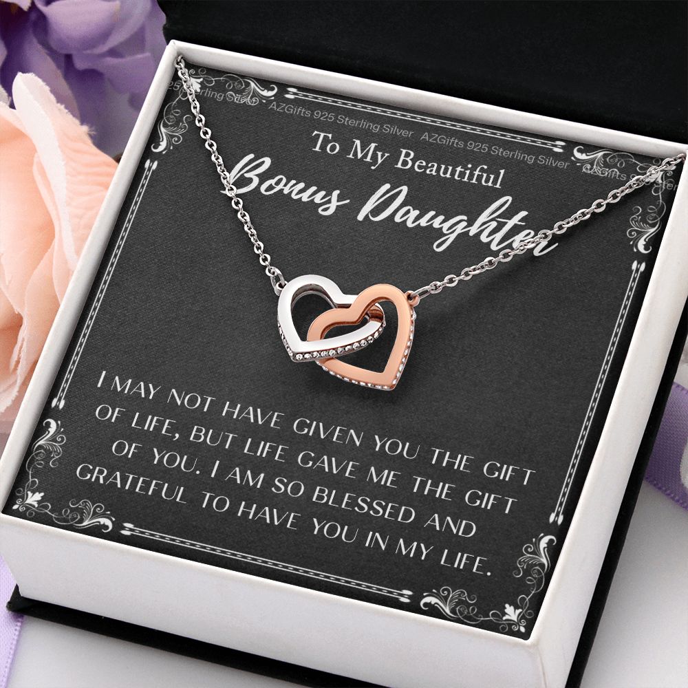 Personalized Gift - To My Bonus Daughter - Interlocking Hearts Necklace, Step daughter, Adopted daughter, daughter in law gift, future daughter Interlocking Hearts Necklace
