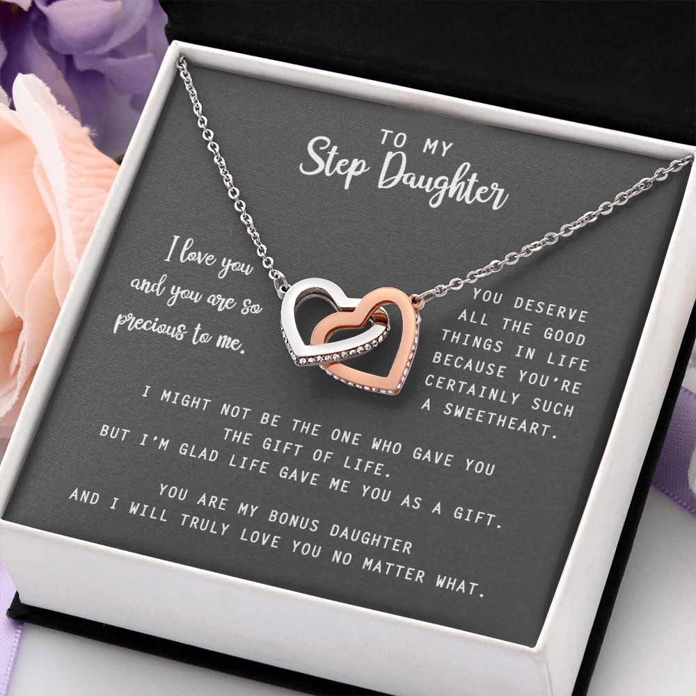 to My Step Daughter Necklace from Stepdad Bonus Daughters Birthday Xmas Congrats (1) Interlocking Hearts Necklace