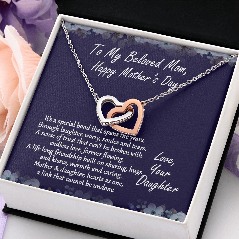 Mom Necklace Gifts for Mom from Daughter to Mom Gifts for Mothers Day from Daughter, To My Mom Necklace from Daughter to Mom Birthday Gifts Necklace with Message Card and Gift Box2232 Interlocking Hearts Necklace