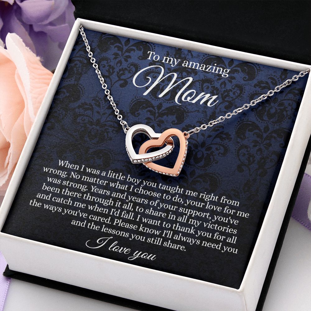 Gift for Mom Necklace, To My Beautiful Mom Love Knot Necklace Card, Mother’s Day Gift For Mom From Son, Thank You Mom Gift, Custom Jewelry Necklace For Mom Interlocking Hearts Necklace