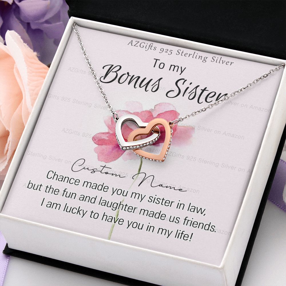 To my Bonus Sister Necklace Pendant for Sister in law Gift for Sister-in-Law Birthday Gift Idea for Her Sister of the Groom Necklace for Future Sister in Law Gift Interlocking Hearts Necklace