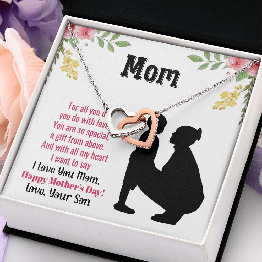To My Mom Necklace, Gift For Mom, Mother's Day Gift from Daughter, Mom Jewelry Gift for Mothers Day, Birthday Gift for Mother, Moms Gift from Daughter Son, Necklace for Mom Mother22 Interlocking Hearts Necklace