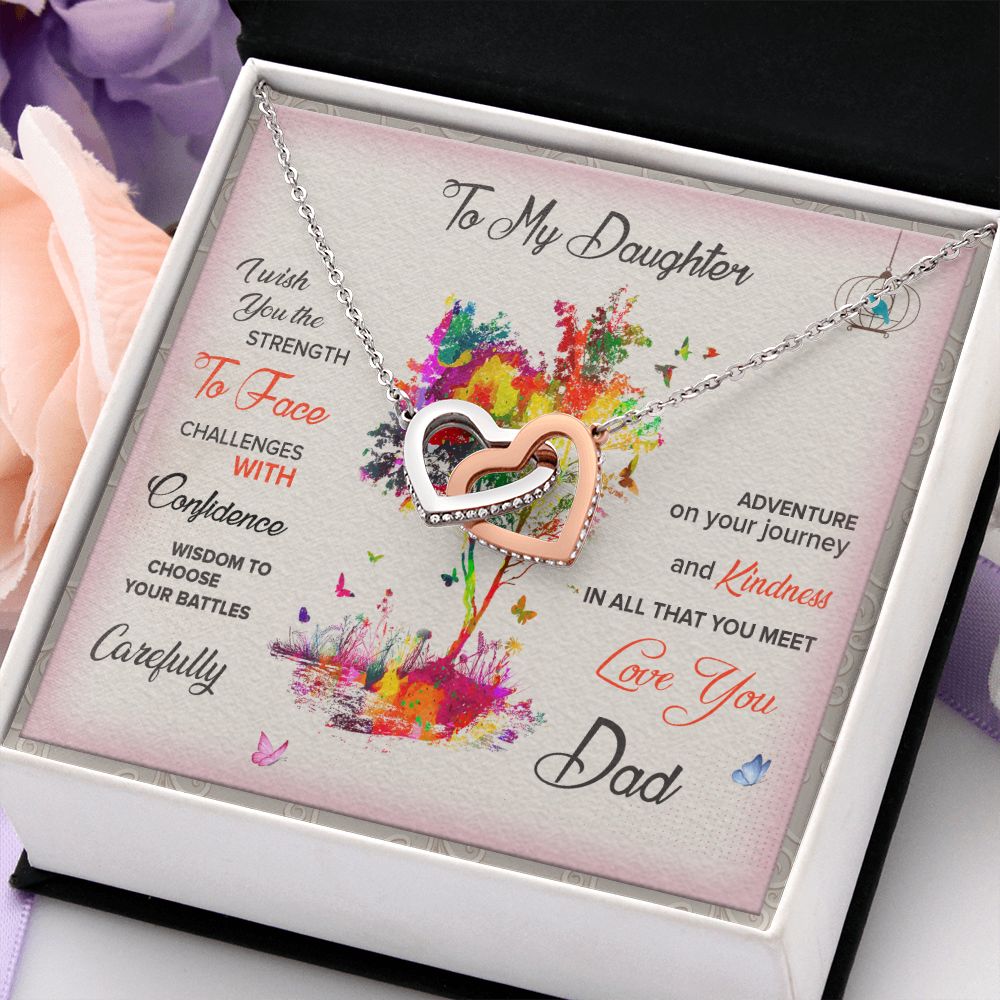 To My Daughter Necklace Pendant I Wish You The Strength To Face With Message Card Gift Box Gift For To Daughter, Daughter In Law Gift On Birthday Anniversary Gift Interlocking Hearts Necklace