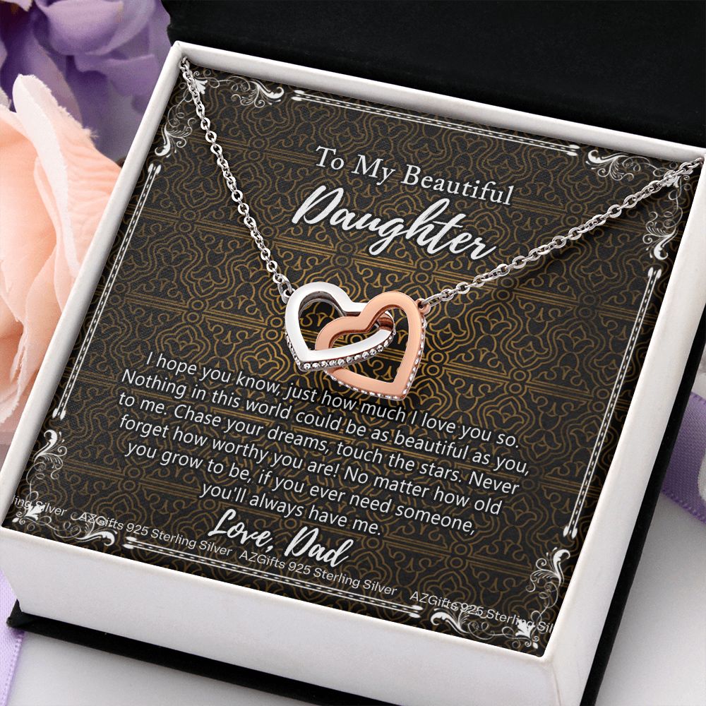 Daughter Gift From Dad Father To My Daughter Necklace for Daughter Jewelry Necklace Meaningful Jewelry Personalized Jewelry Gifts For Women Girls Her Interlocking Hearts Necklace