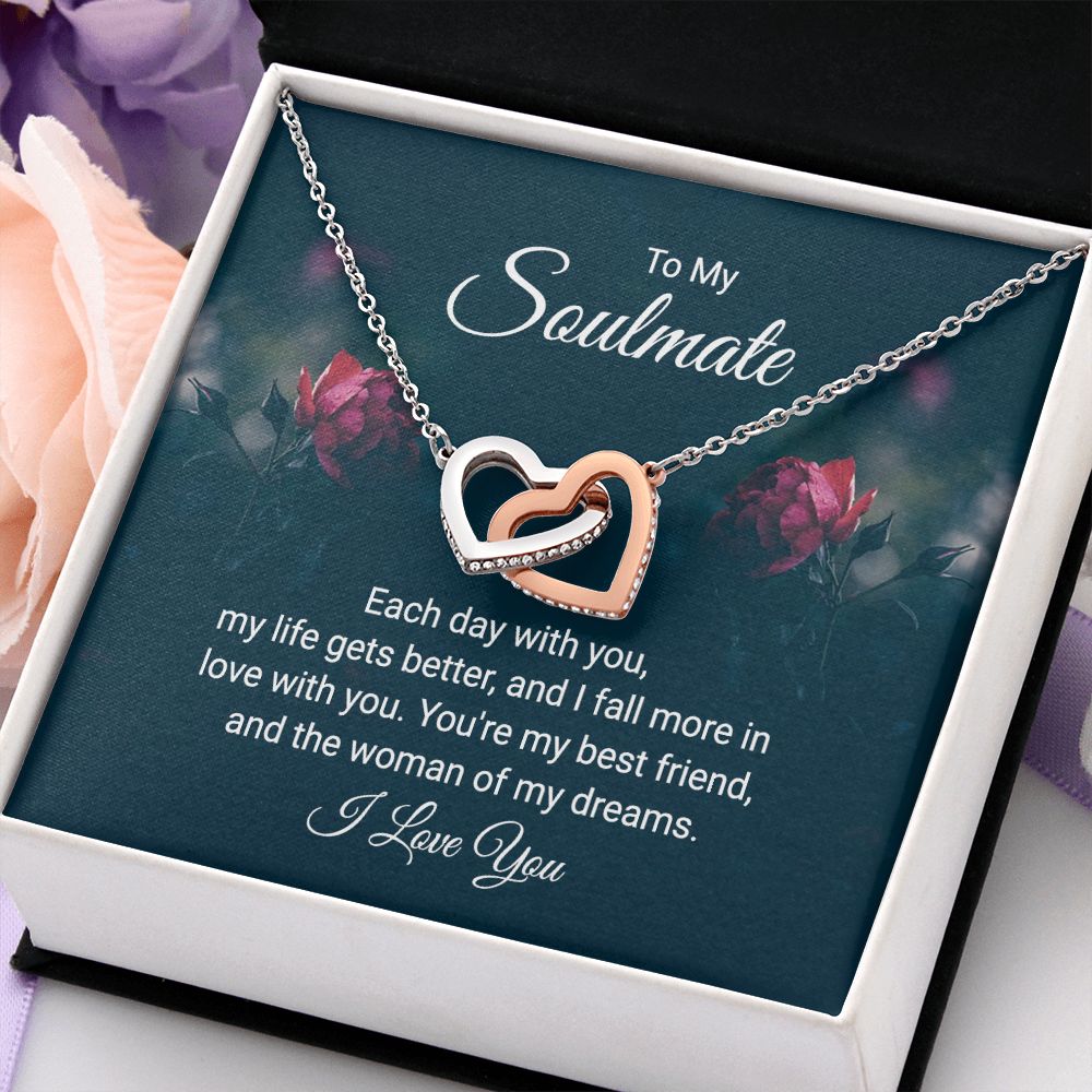To My Soulmate Necklace for Women Birthday Christmas Jewelry Gifts For My Wife with Message Card Box Personalized Gift Present Pendant for Future Wife Soulmate Girlfriend Love 20 Interlocking Hearts Necklace