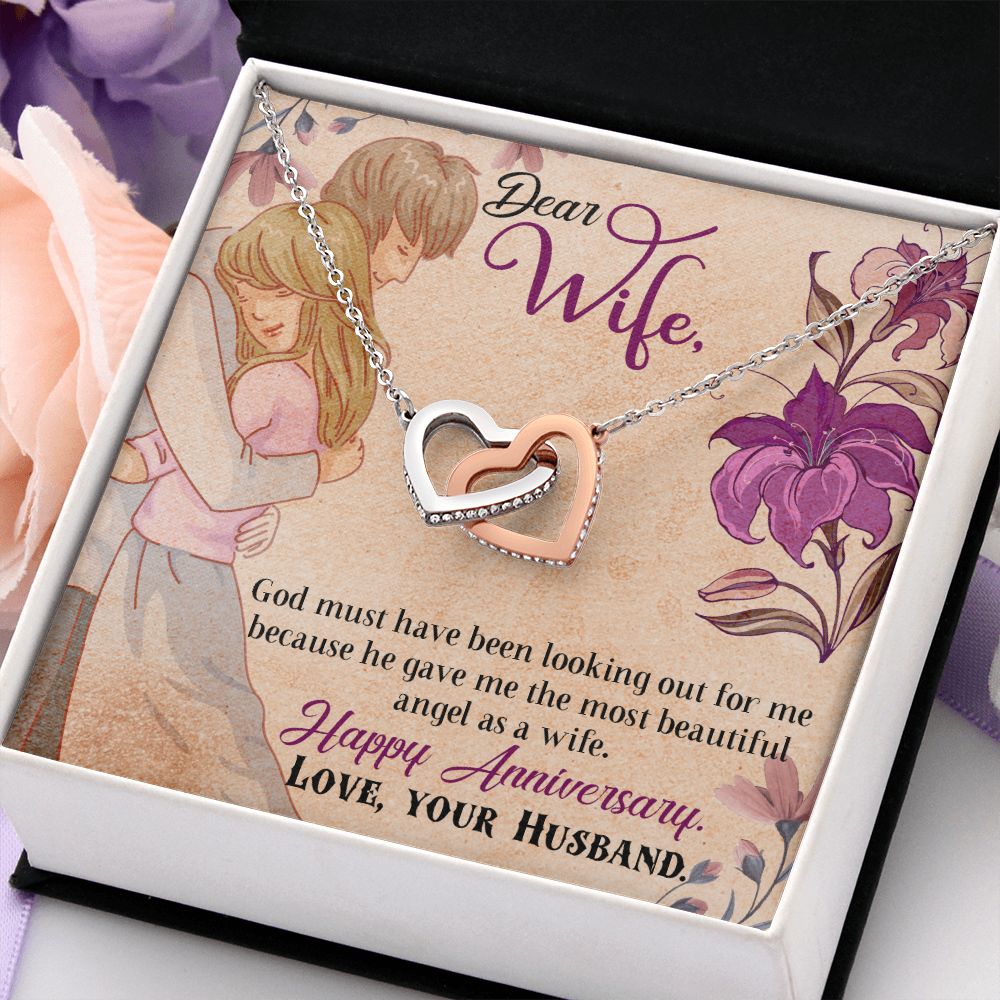 To My Wife Necklace, Wedding Anniversary Jewelry For Women, Necklace For Wife from Husband, Gift For Wife Birthday Gifts From Husband Necklace, Jewelry With Message Card In A Gift Box7 Interlocking Hearts Necklace