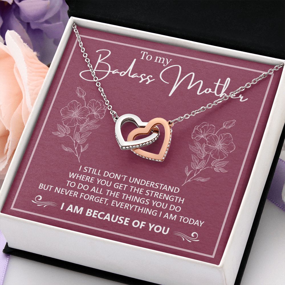 To My Badass Mother Necklace Jewelry Gift For Mom, Gift Card Necklace, Mother's Day Gift For Mom, Birthday Gift For Mom, Mother Jewelry Interlocking Hearts Necklace