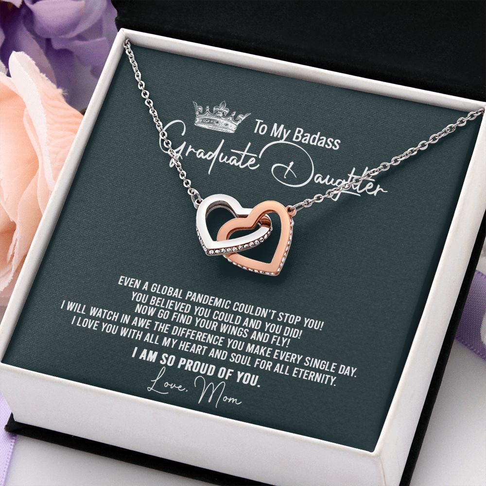 Badass Graduation Daughter Gift From Mom, Graduation Gift, Necklace Congrats Graduation Pendants Gift For Daughter, Daughter In law, Daughter Necklace From Mom Interlocking Hearts Necklace