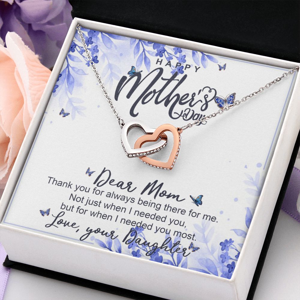 Happy Mother Day, Mothers Day Gifts Necklace, Gifts For Mom From Daughter Or Son Interlocking Hearts Necklace