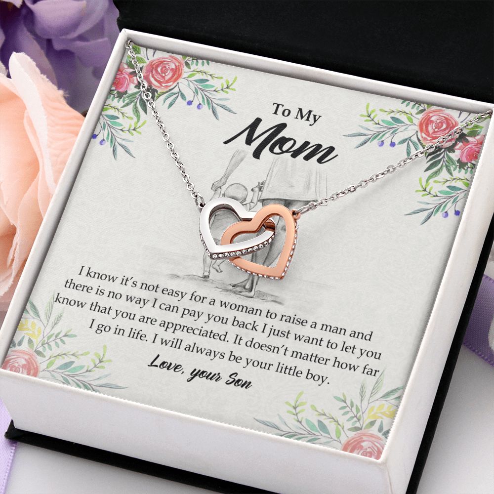 To My Mom Necklace Pendant Gift From Son And Happy Mother's Day Gift For Mom Birthday, Anniversary Your Little Boy Interlocking Hearts Necklace