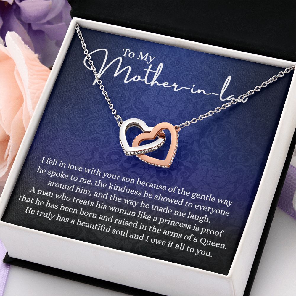 To My Mother in Law Necklace, Mother in Law Jewelry Box, Gift Card, Necklace for Mother in Law Jewelry Gift to My Mother-in-law on Wedding Day Mother's day gift for Mother in Law Interlocking Hearts Necklace