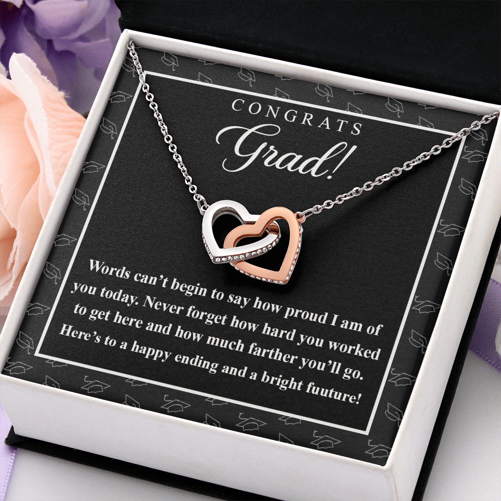 College Graduation Gift Necklace for Daughter, My Daughter Love Knots Necklace Congrats Graduation Pendants Gift For Daughter, Granddaughter, Niece, Sister Interlocking Hearts Necklace