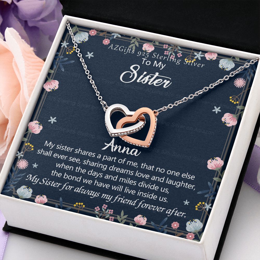 To My Sister Necklace, Pendant Inspirational Jewelry for Women Teen Girl, Keepsake Family and Friendship Gifts, Gift for Sisters, Necklace for Sisters, Sisters Jewelry 301 Interlocking Hearts Necklace