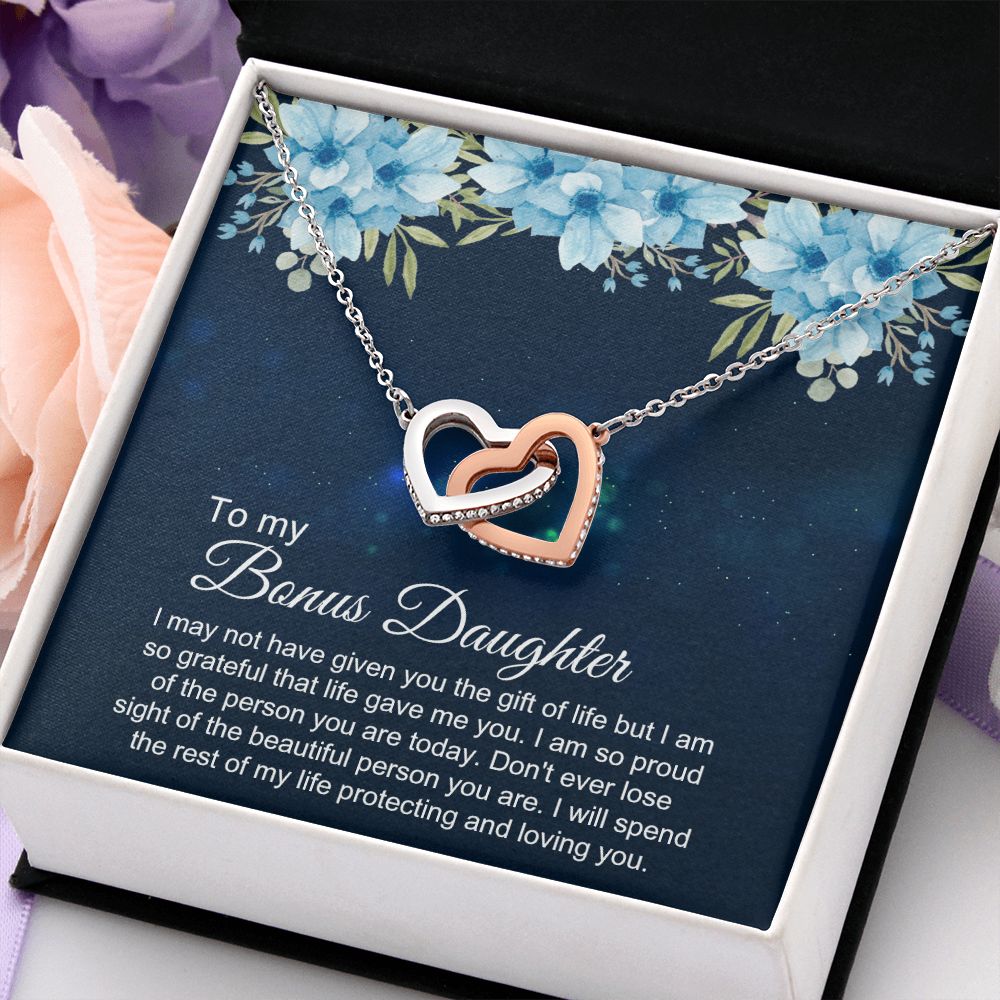 Bonus Daughter Gifts From Stepdad, Step Daughter Gifts From Stepmom, Stepdaughter Gifts From Stepdad, Father Stepdaughter Necklace, To My Bonus Daughter Necklaces, Christmas Gifts For Bonus4 Interlocking Hearts Necklace