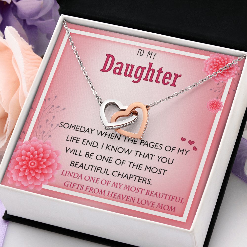 To My Daughter Gift Necklace from Mom, Mother and Daughter Necklace for Girls, Mother Daughter Gift Ideas, Jewelry Pendant Interlocking Hearts Necklace