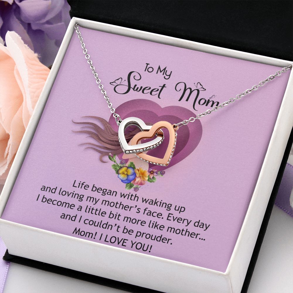To My Sweet Mom, Sweet Mom Necklace Pendant, Mothers Day Gifts, Gift For Sweet Mom, New Mom Gifts Interlocking Hearts Necklace