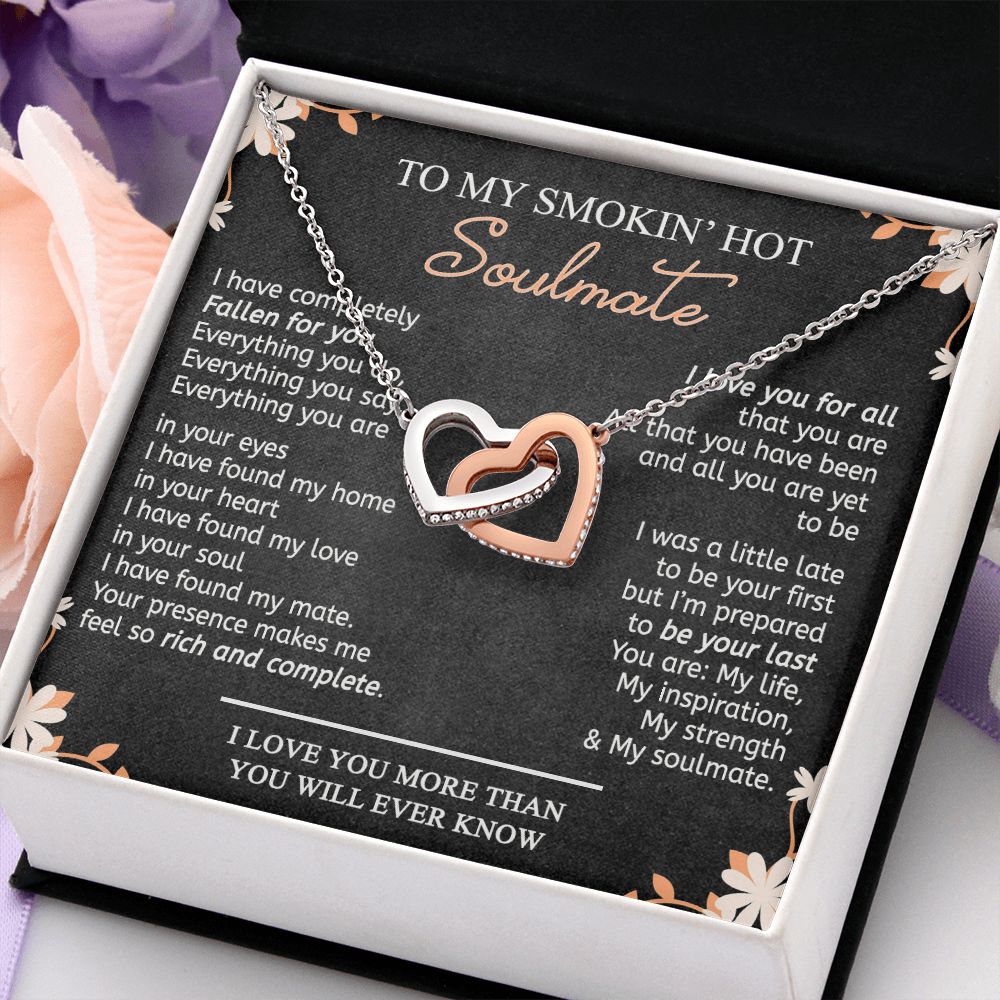 To My Smokin Hot Soulmate Necklace - Wife Gifts From Husband To My Wife Necklace, Gift for Her Romantic, Girlfriend Gifts Necklace for Wife from Men Includes Message Card and Gift Box 10 Interlocking Hearts Necklace