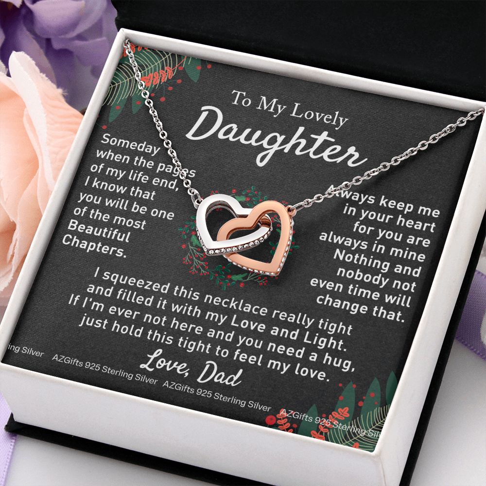 To My Daughter Necklace from Dad Father to Daughter Necklace for Daughter Gift for Daughter Wedding Gift Daughter Jewelry for Daughter Present for Christmas Birthday Gift Interlocking Hearts Necklace