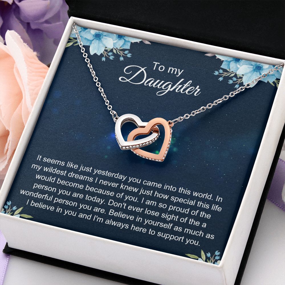 To My Daughter Gift Necklace from Mom, Mother and Daughter Necklace for Girls, Mother Daughter Gift Ideas, Jewelry Pendant Interlocking Hearts Necklace
