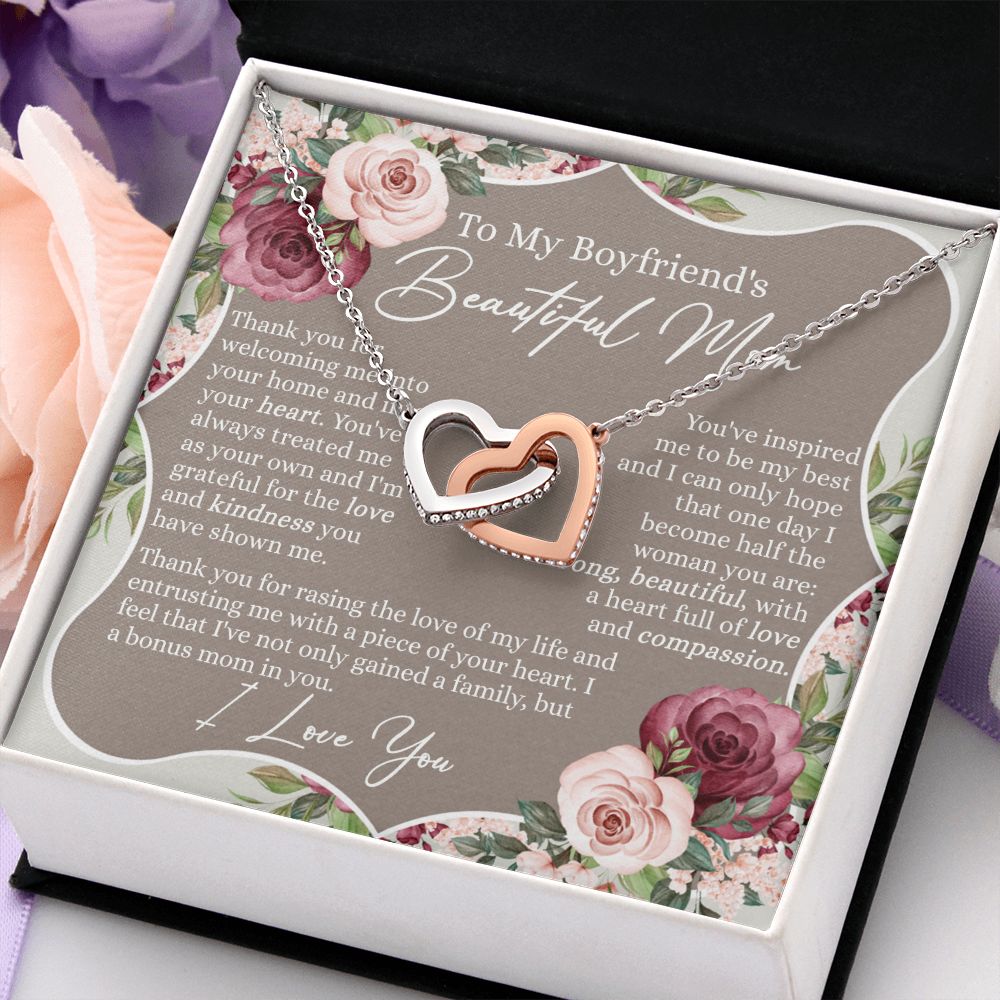 To My Boyfriend's Mom Necklace, Sentimental Gifts For Boyfriend's Mom, Necklace for Boyfriend's Mom, Thank You Gift for Boyfriend's Mom, Mothers Day Gift for Boyfriend's Mom Interlocking Hearts Necklace