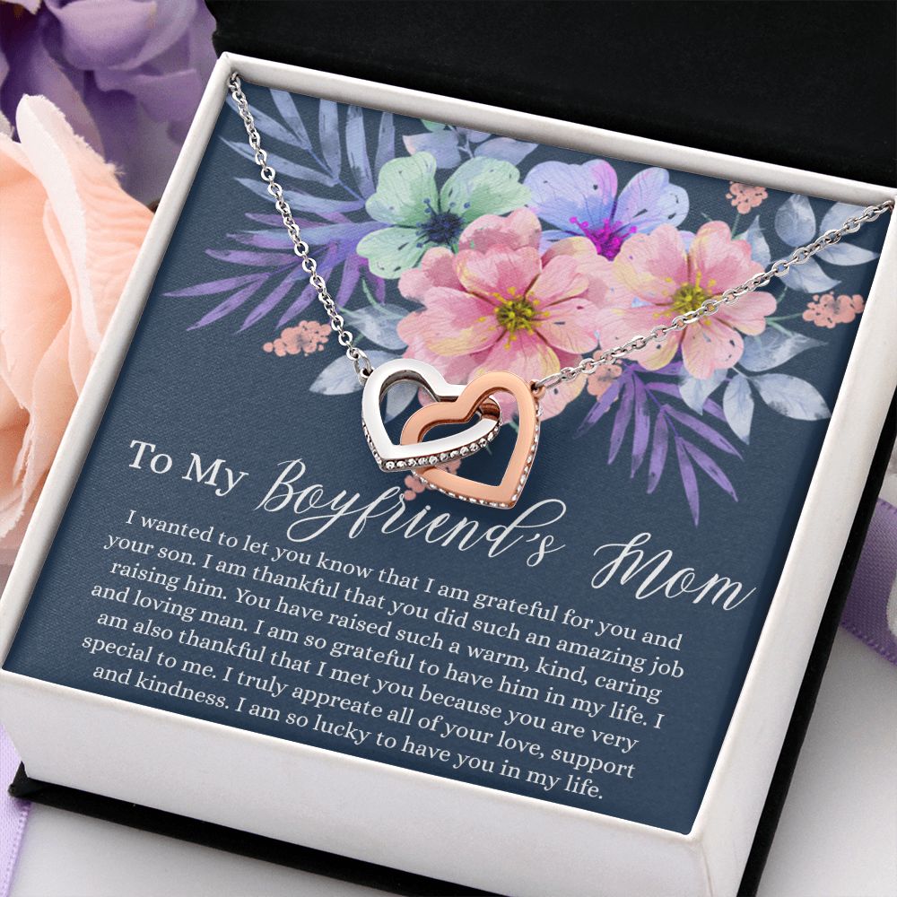 To My Boyfriend Mom Necklace, Gift for Boyfriend Mother, Birthday Gift for Boyfriend's Mom, Christmas Holiday Gift, Mothers Day Gift for Boyfriends Mom, Necklace for Boyfriend's Mom Interlocking Hearts Necklace