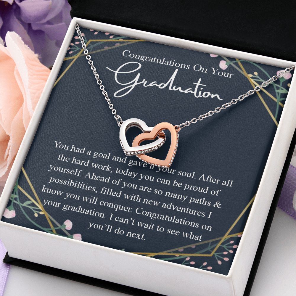 Graduation Gift For Her Necklace High School Graduation Gift, Congrats Graduation Pendants Gift For Daughter, Granddaughter, Niece, Sister Interlocking Hearts Necklace