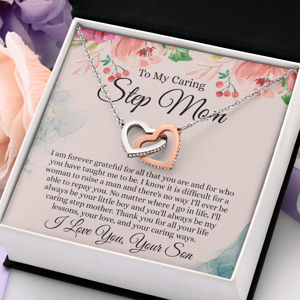 To My Step Mom Gift, Step Mom Necklace, Step Mom Gift From Son, Step Mom Mother's Day Gift From Step Son, Step Mom Birthday Gift, Step Mom Gift Necklace from Step Son Interlocking Hearts Necklace