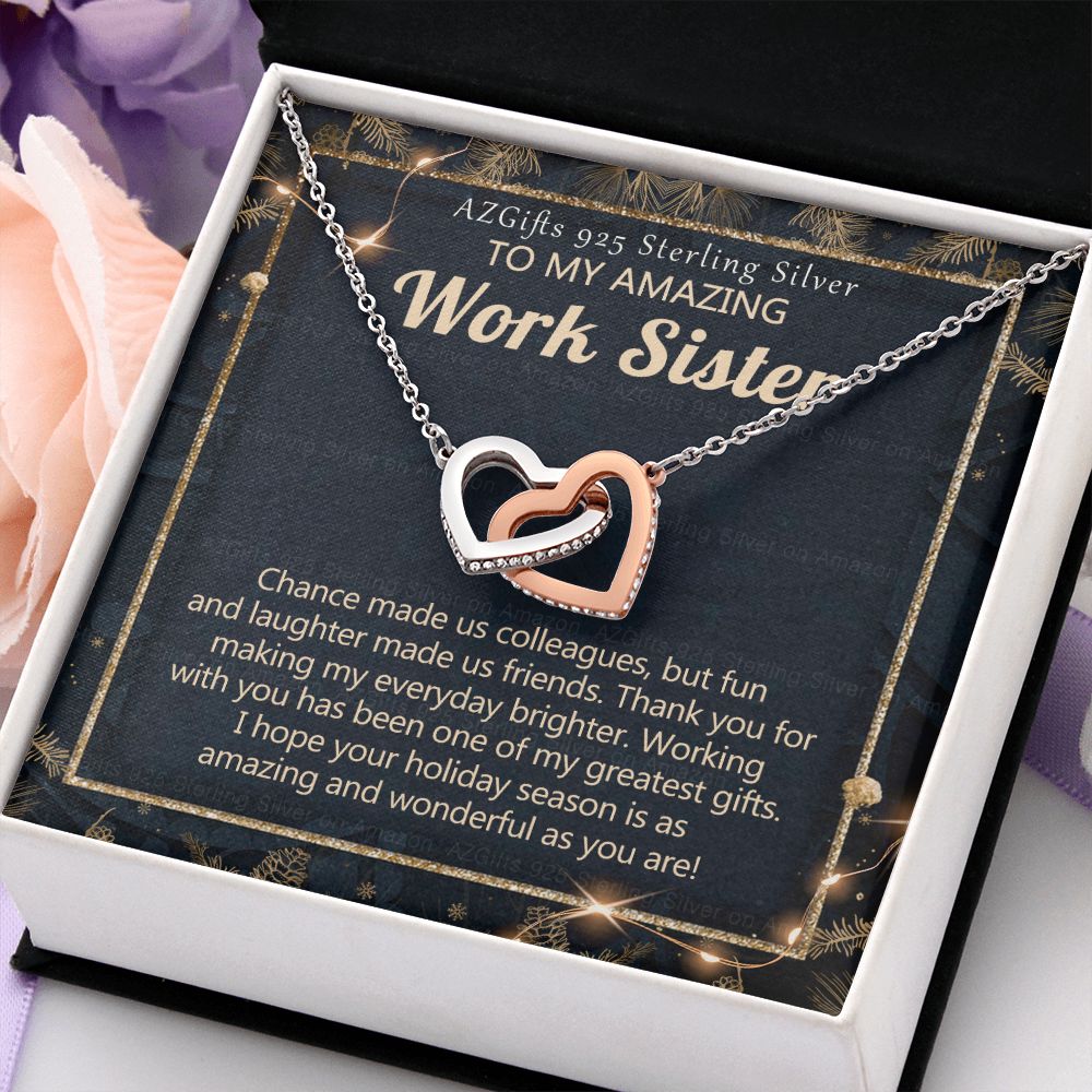 To My Work Sister Necklace Gift for Colleague Christmas Necklace for Work Sister from Co-Worker Christmas Pendant Gift for Colleague Christmas Jewelry Gift for Her Women 301 Interlocking Hearts Necklace