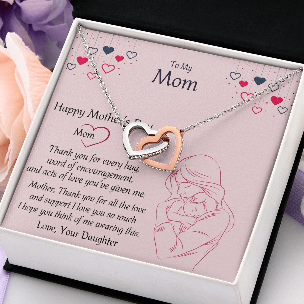 Mom Necklace Gifts for Mom from Daughter to Mom Gifts for Mothers Day from Daughter, To My Mom Necklace from Daughter to Mom Birthday Gifts Necklace with Message Card and Gift Box10 Interlocking Hearts Necklace