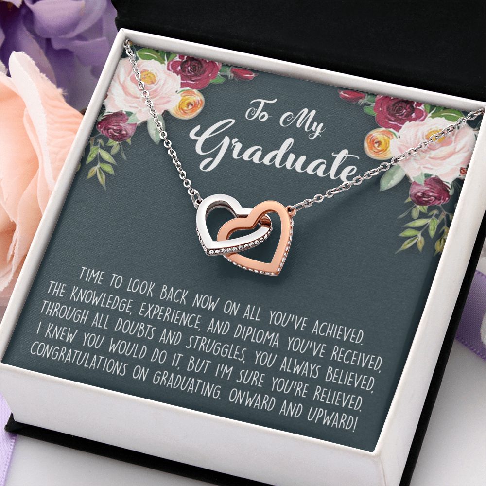 Graduation Gift Necklace for Girls Jewelry, College, High School, Elementary School, Senior Graduation Congrats Graduation Pendants Gift For Daughter, Granddaughter, Niece, Sister Interlocking Hearts Necklace